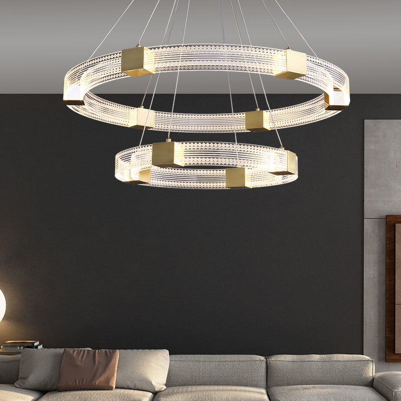 Simple Led Chandelier Light Fixtures Ring Shape Hanging Chandelier with Acrylic Shade