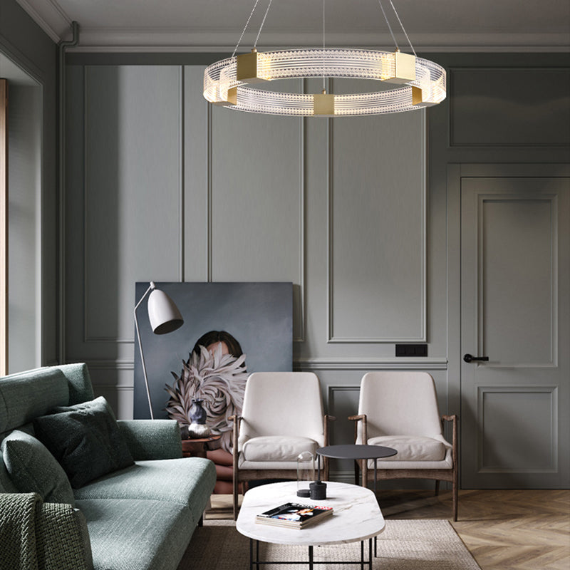 Simple Led Chandelier Light Fixtures Ring Shape Hanging Chandelier with Acrylic Shade