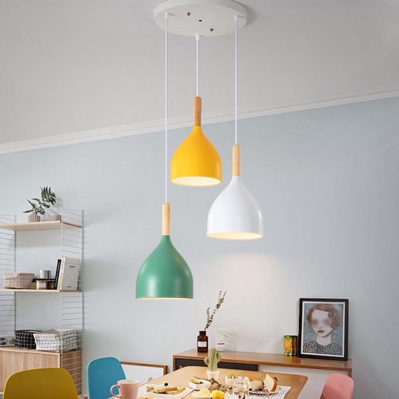 3 Lights Dining Room Pendant Lighting Macaron Metal Raindrop Shaped Multiple Hanging Light