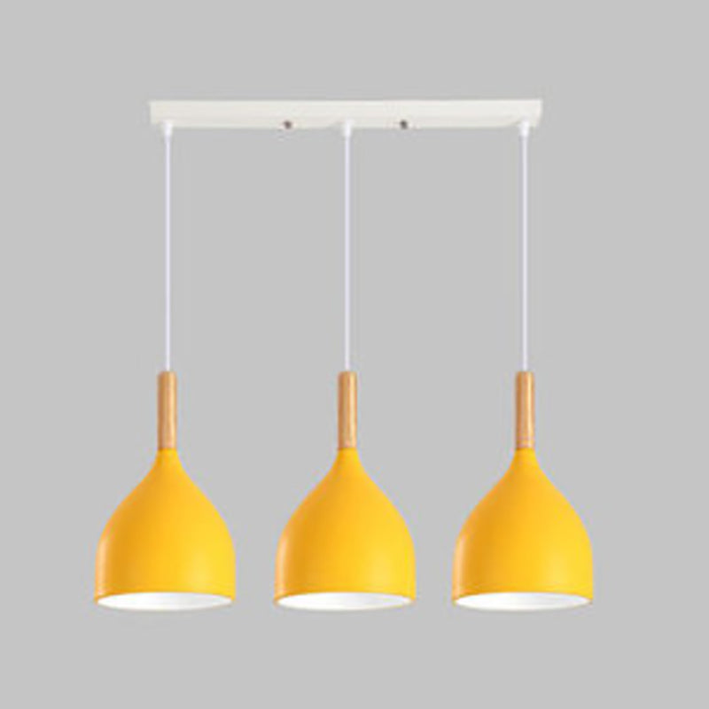 3 Lights Dining Room Pendant Lighting Macaron Metal Raindrop Shaped Multiple Hanging Light