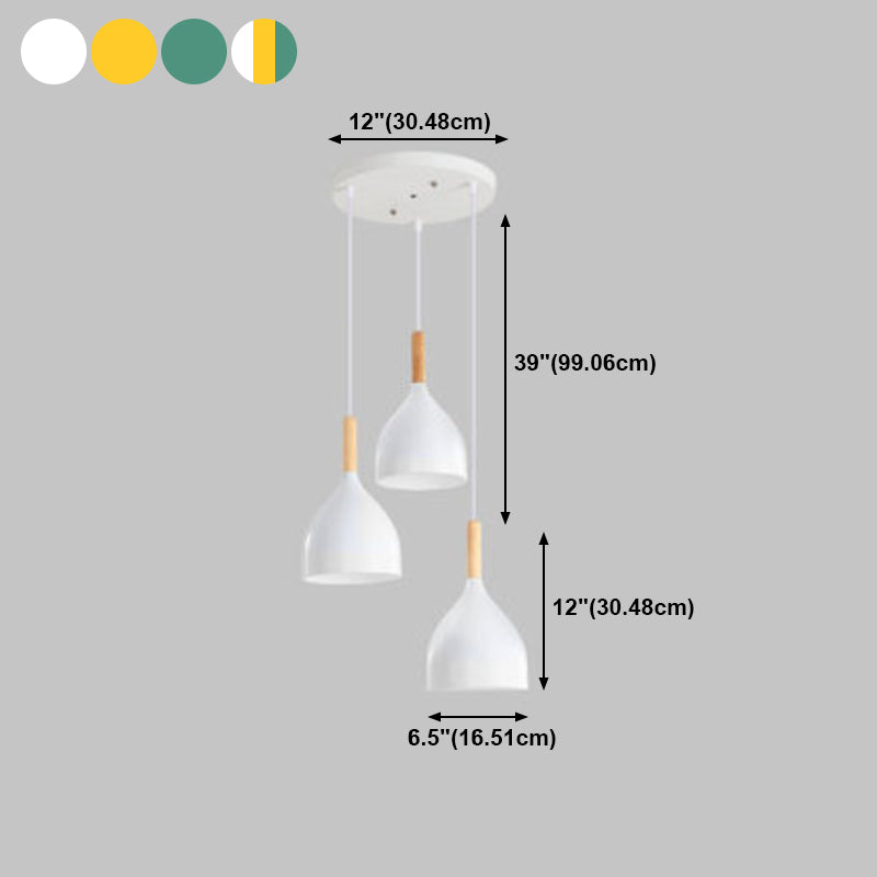 3 Lights Dining Room Pendant Lighting Macaron Metal Raindrop Shaped Multiple Hanging Light
