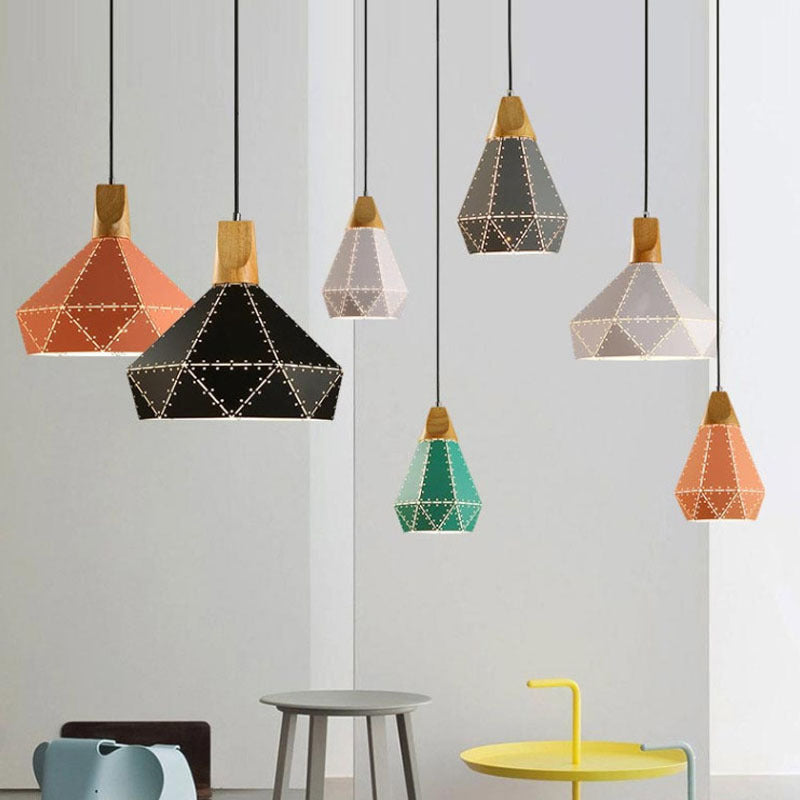 Macaron Metal Diamond Drop Lamp 1-Light Dining Room Pendant Light Fixture