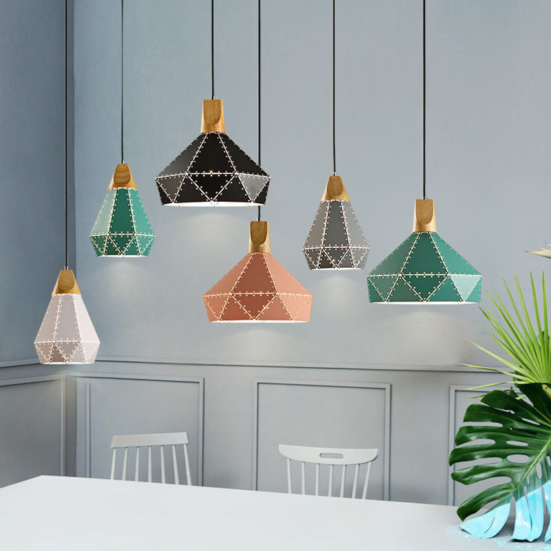 Macaron Metal Diamond Drop Lamp 1-Light Dining Room Pendant Light Fixture