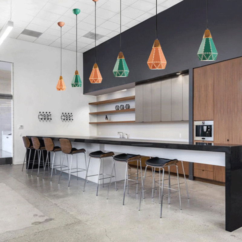 Macaron Metal Diamond Drop Lamp 1-Light Dining Room Pendant Light Fixture