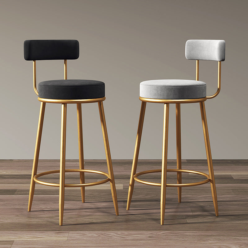 Glam Metal Upholstered Barstool Indoor Bar Stool with Low Back and Ron Legs