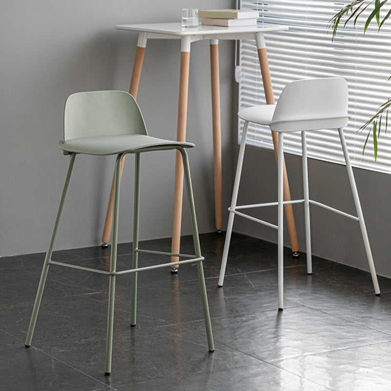 Rectangular Modern Plastic Bar Stool Backrest Footrest Counter Stool with Iron Legs