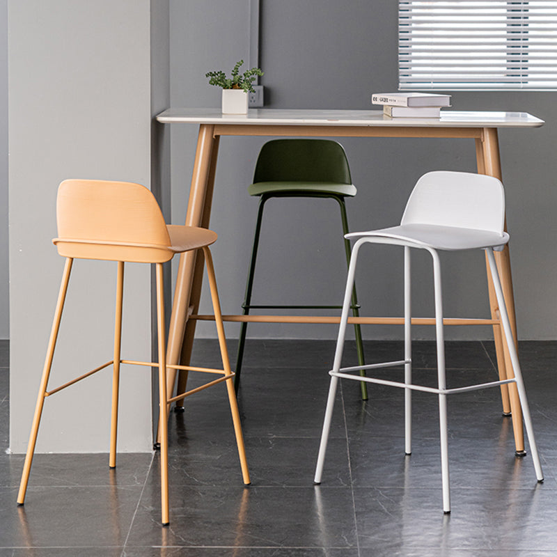 Rectangular Modern Plastic Bar Stool Backrest Footrest Counter Stool with Iron Legs