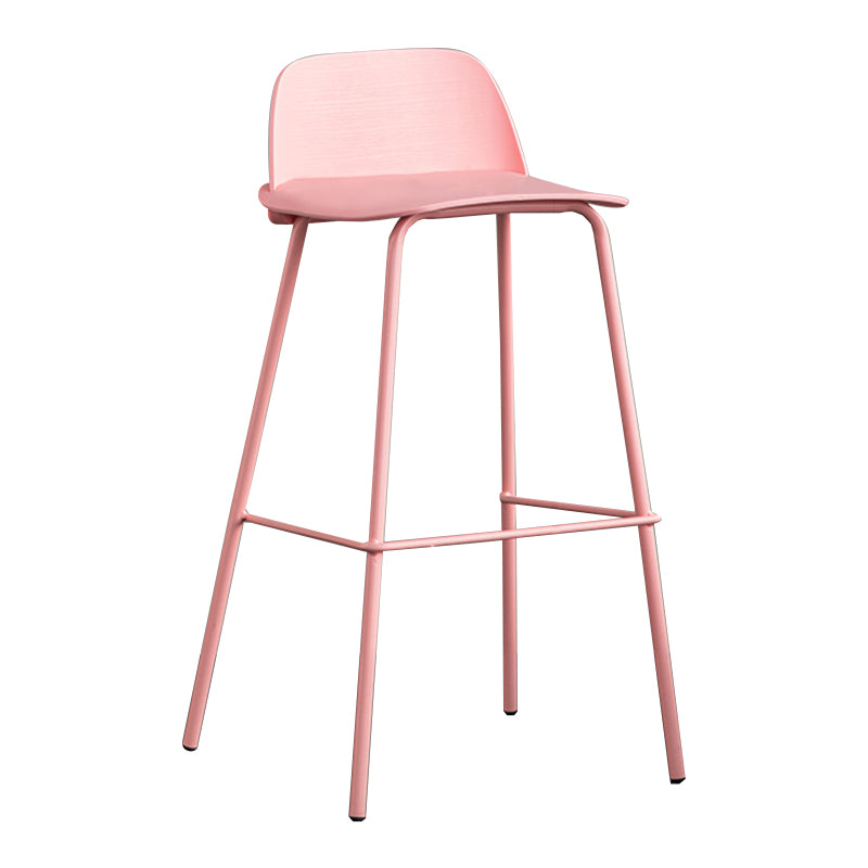 Rectangular Modern Plastic Bar Stool Backrest Footrest Counter Stool with Iron Legs