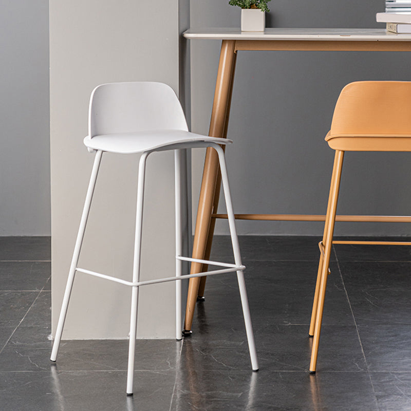 Rectangular Modern Plastic Bar Stool Backrest Footrest Counter Stool with Iron Legs