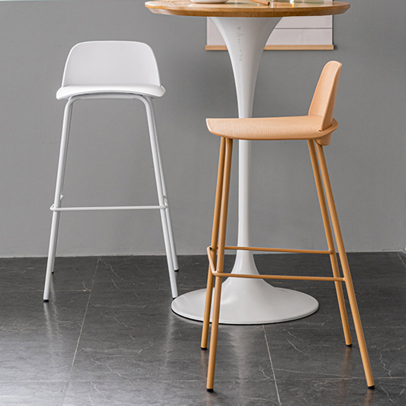 Rectangular Modern Plastic Bar Stool Backrest Footrest Counter Stool with Iron Legs