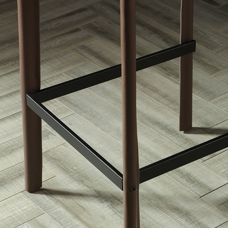 Taburete de bar de cuero para cafetería, reposapiés rectangular, respaldo bajo, altura de mostrador, 1 pieza