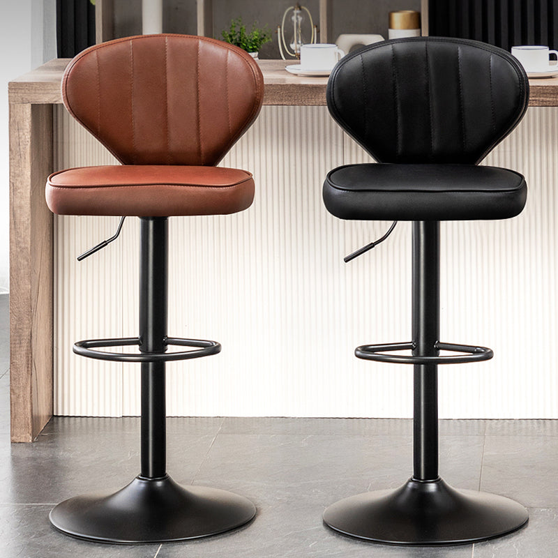Taburete de bar de acero con respaldo moderno, taburete elevable con cojín de cuero
