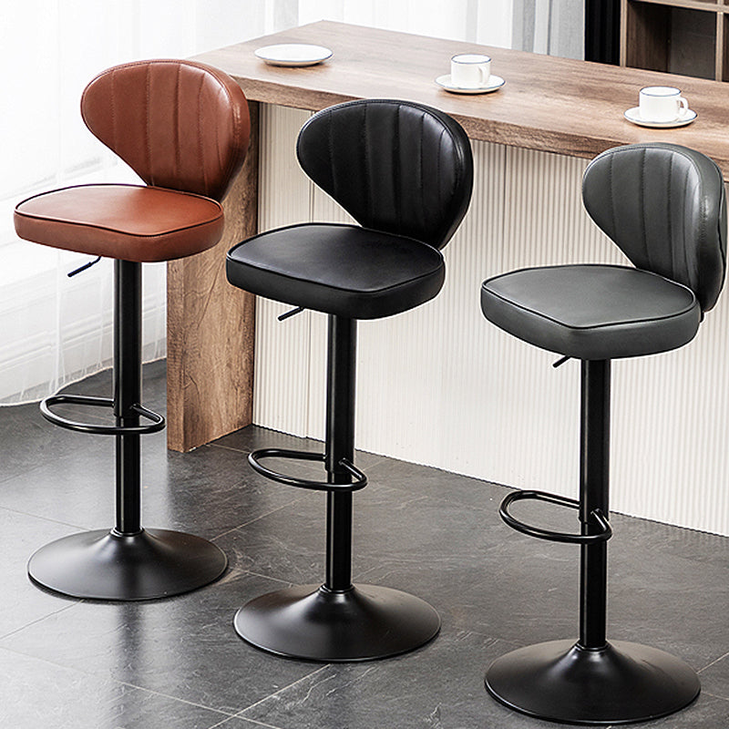 Taburete de bar de acero con respaldo moderno, taburete elevable con cojín de cuero