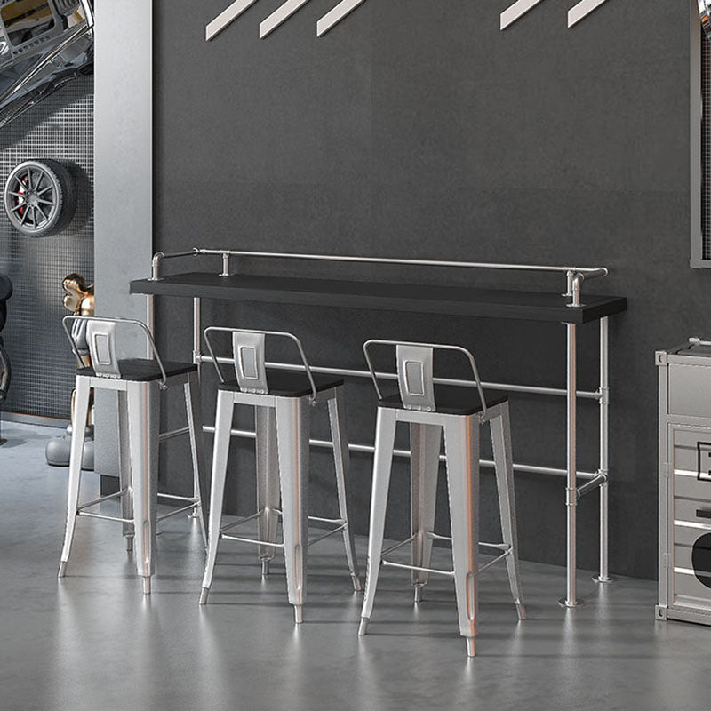 Industrial Black Wood Pub Table with Rectangle Table Top Silver Trestle Table - 42" H