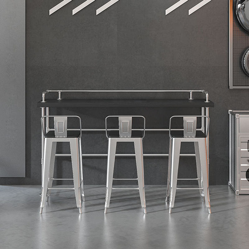 Industrial Black Wood Pub Table with Rectangle Table Top Silver Trestle Table - 42" H