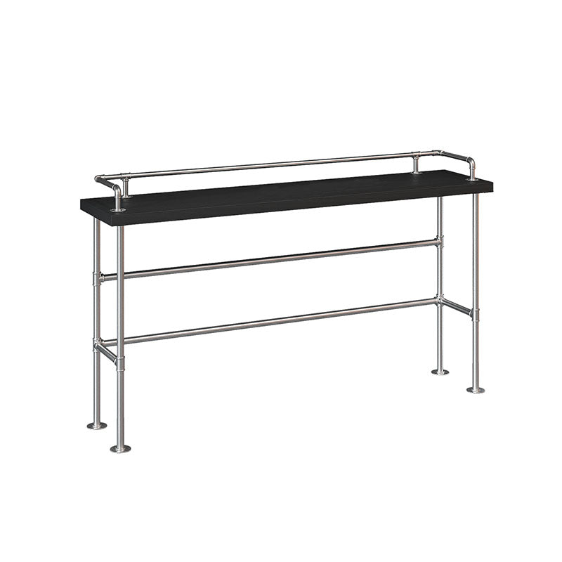 Industrial Black Wood Pub Table with Rectangle Table Top Silver Trestle Table - 42" H