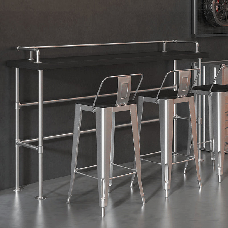 Industrial Black Wood Pub Table with Rectangle Table Top Silver Trestle Table - 42" H