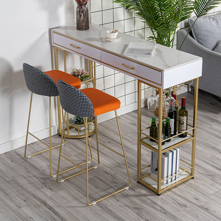 Marble Bar Table with Rectangle Table Top Double Pedestal Table - 41.3" H