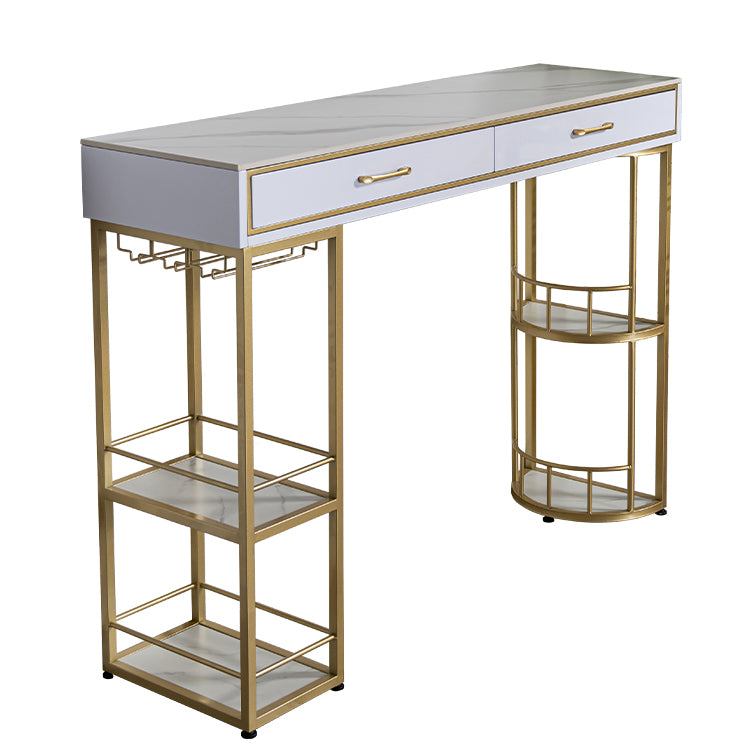 Marble Bar Table with Rectangle Table Top Double Pedestal Table - 41.3" H