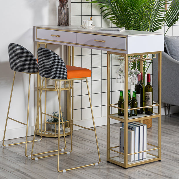 Marble Bar Table with Rectangle Table Top Double Pedestal Table - 41.3" H