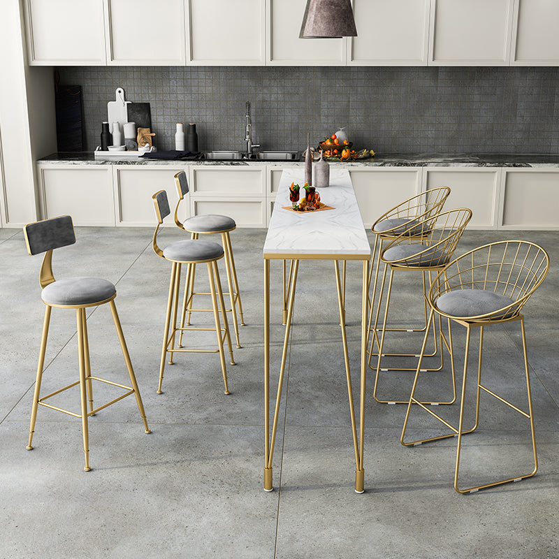 Glam Style White Bar Table in Faux Marble and Metal Bar Table for Restaurant