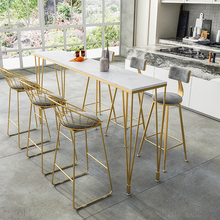 Glam Style White Bar Table in Faux Marble and Metal Bar Table for Restaurant
