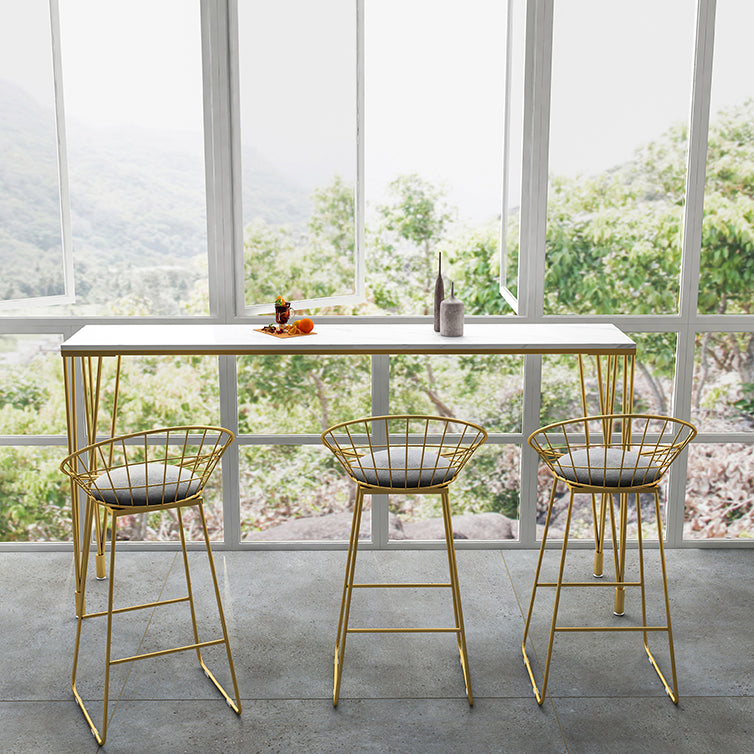Glam Style White Bar Table in Faux Marble and Metal Bar Table for Restaurant