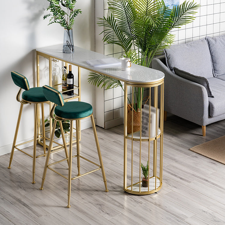 White and Black Glam Style Table in Faux Marble and Metal Coffe Shop Bar Table