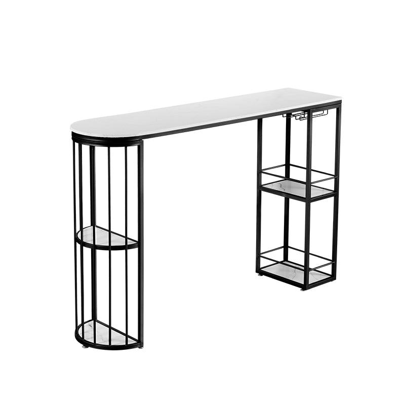 White and Black Glam Style Table in Faux Marble and Metal Coffe Shop Bar Table