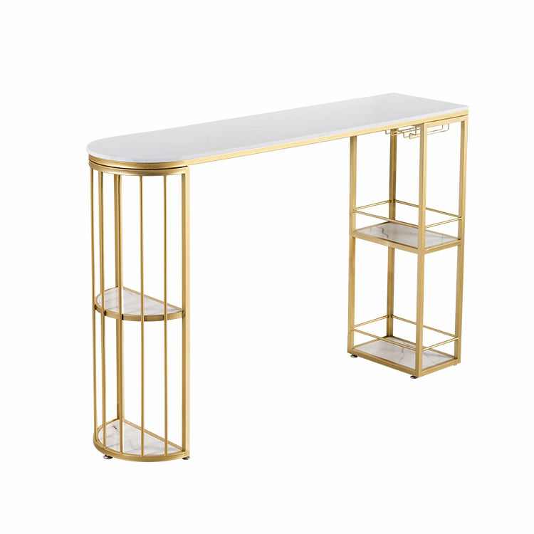 White and Black Glam Style Table in Faux Marble and Metal Coffe Shop Bar Table