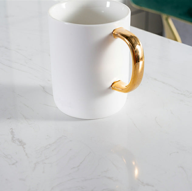 White and Black Glam Style Table in Faux Marble and Metal Coffe Shop Bar Table