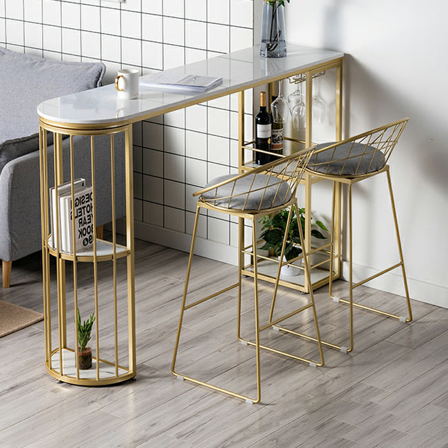 White and Black Glam Style Table in Faux Marble and Metal Coffe Shop Bar Table