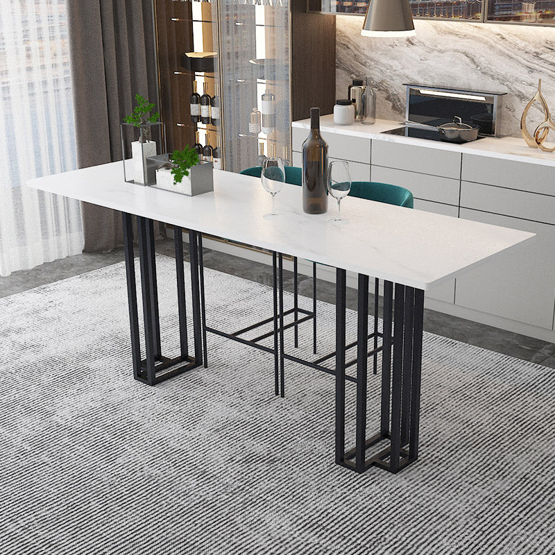 Industrial Marble Bar Table with Rectangle Table Top Double Pedestal Table - 39" H