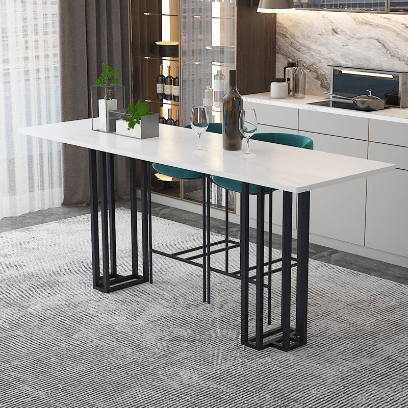 Industrial Marble Bar Table with Rectangle Table Top Double Pedestal Table - 39" H