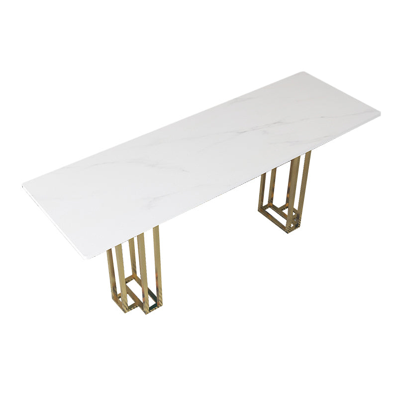 Industrial Marble Bar Table with Rectangle Table Top Double Pedestal Table - 39" H