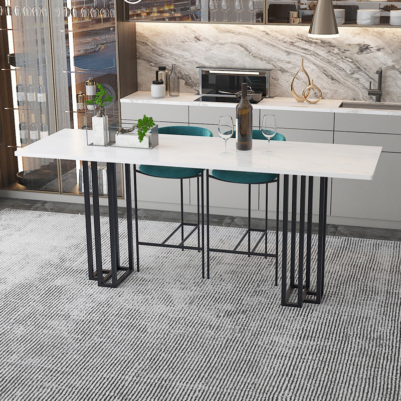 Industrial Marble Bar Table with Rectangle Table Top Double Pedestal Table - 39" H