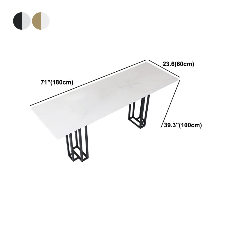 Industrial Marble Bar Table with Rectangle Table Top Double Pedestal Table - 39" H