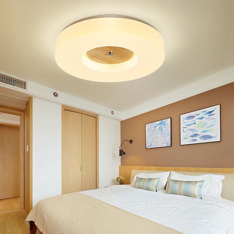 Wood Round Flush Ceiling Light Modern 1 Light Flush Ceiling Light Fixtures in Brown