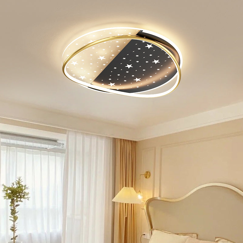 Oval Shape LED Ceiling Lamp Modern Iron 2-Light Flush Mount for Living Room