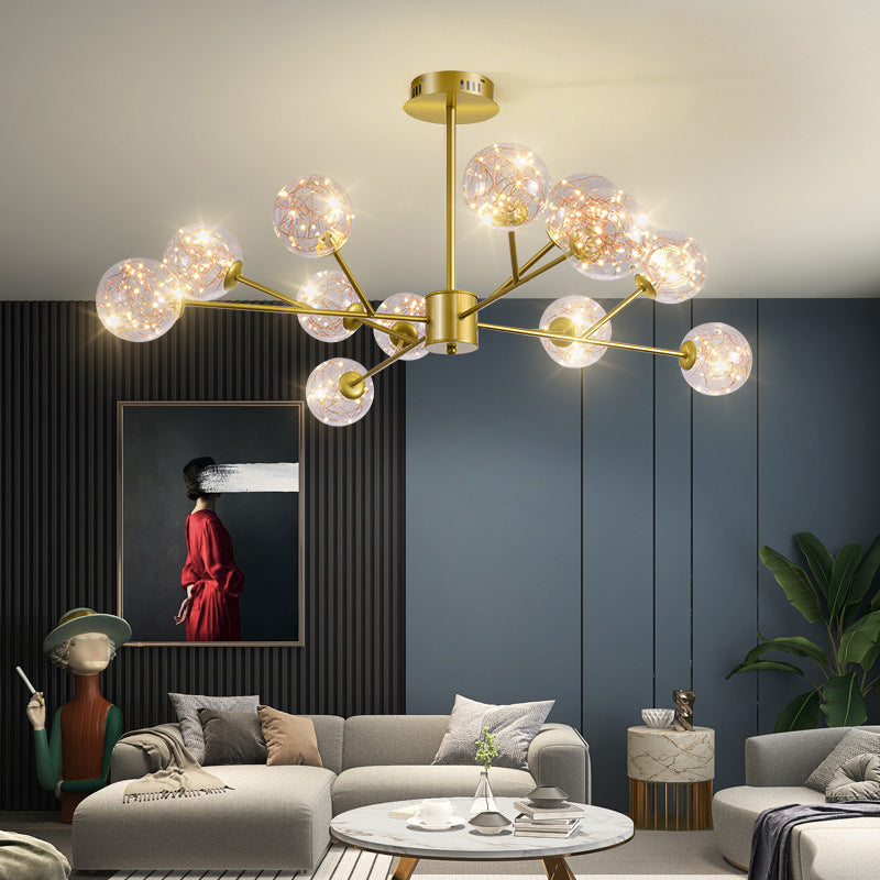 Contemporary Sphere Chandelier Lights Glass Pendant Light in Gold
