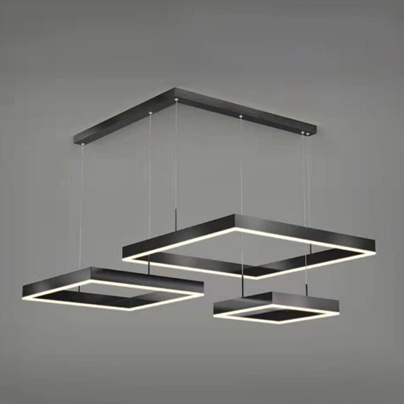 Multi Lights Square Pendant Chandelier Modern Style Glass Hanging Lamps in Black