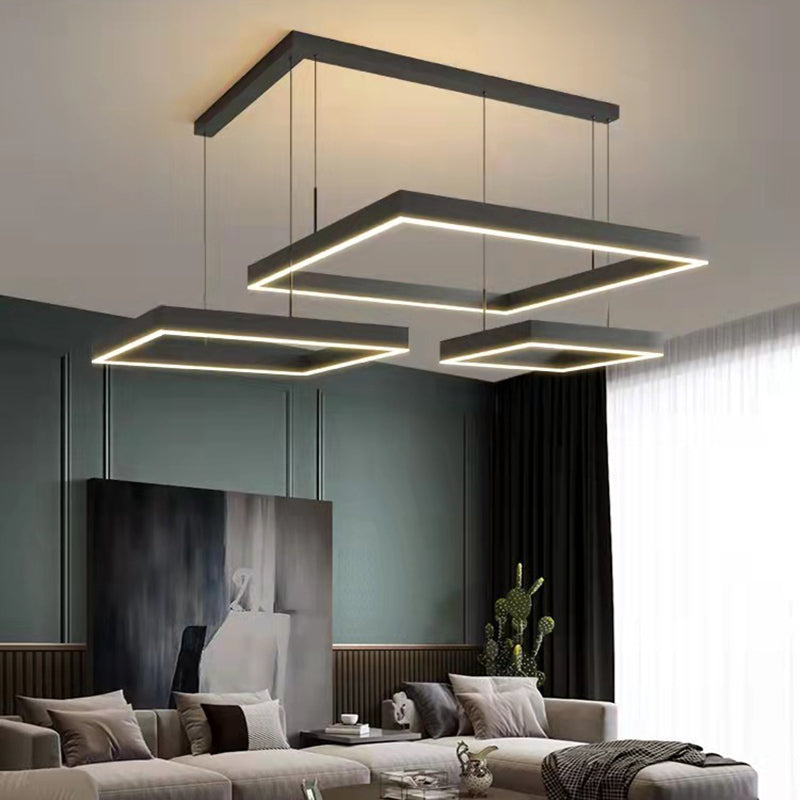 Multi Lights Square Pendant Chandelier Modern Style Glass Hanging Lamps in Black