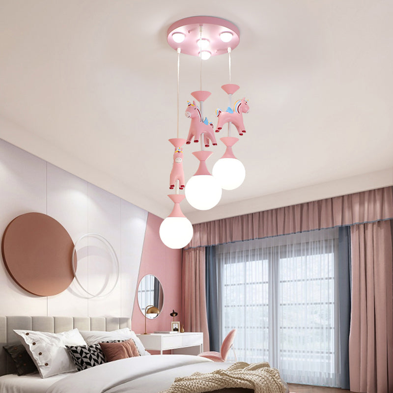 Multi Light Spherical Hanging Pendant Modern Macaron Style Glass Hanging Lighting