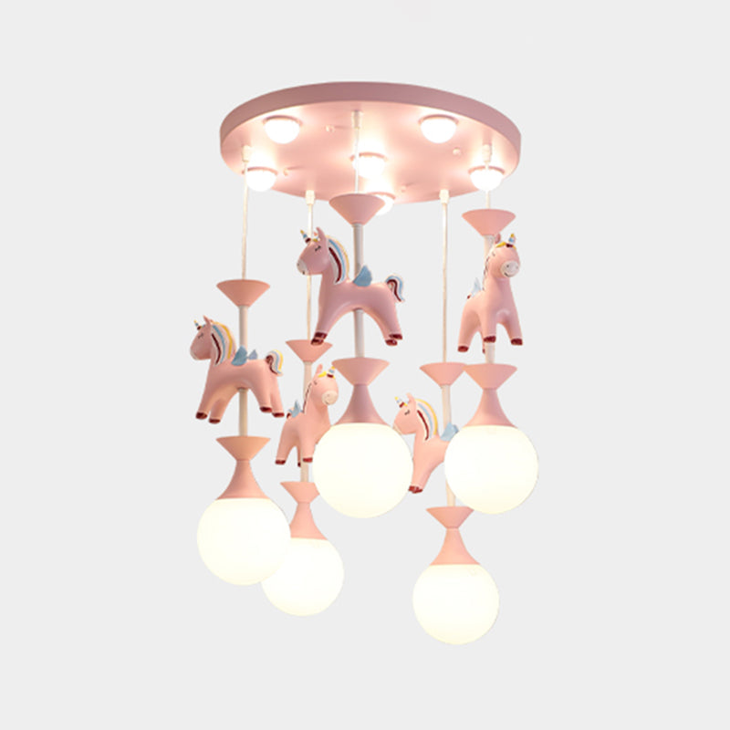 Multi Light Spherical Hanging Pendant Modern Macaron Style Glass Hanging Lighting