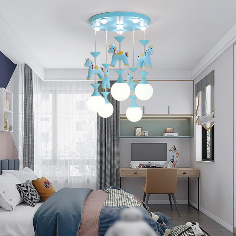 Multi Light Spherical Hanging Pendant Modern Macaron Style Glass Hanging Lighting