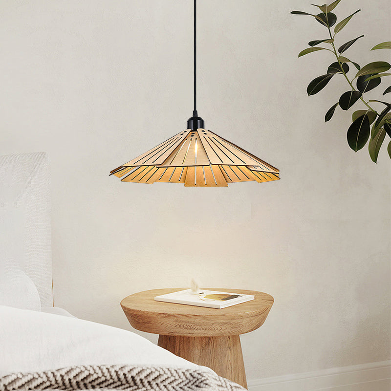 Nordic Wood Hanging Ceiling Light Modern Cone Suspension Lighting with 1 Light