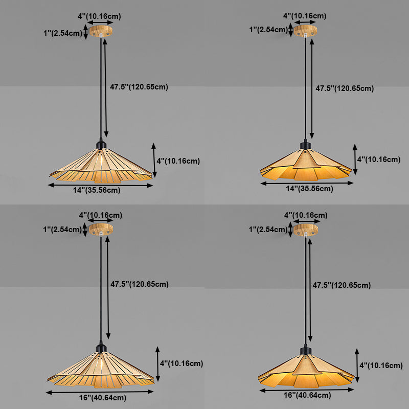Nordic Wood Hanging Ceiling Light Modern Cone Suspension Lighting with 1 Light