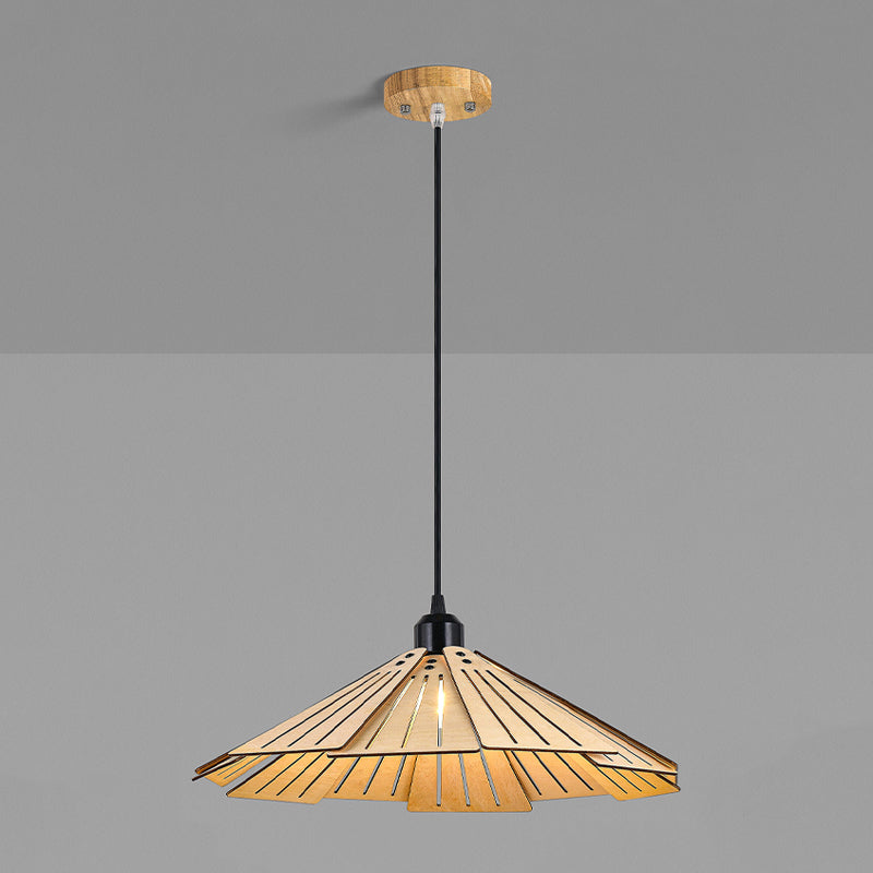 Nordic Wood Hanging Ceiling Light Modern Cone Suspension Lighting with 1 Light