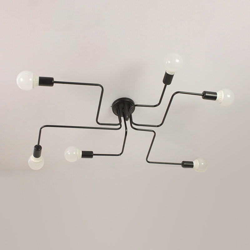 Metal Slender Arms Semi Flush Mount Light Loft Living Room Ceiling Lamp in Black
