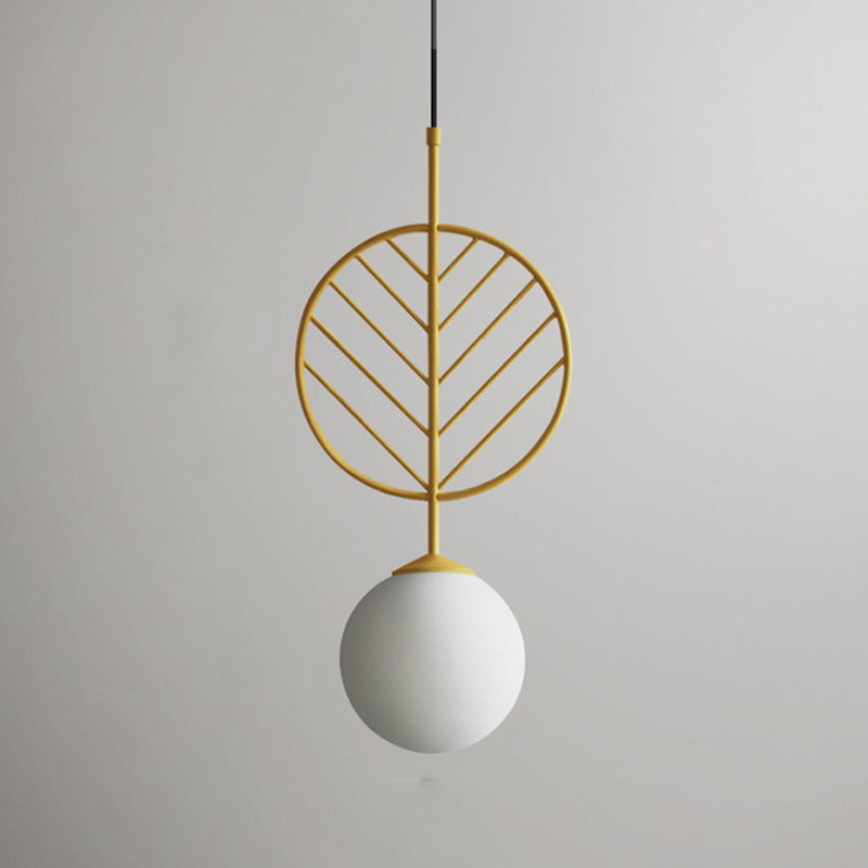 Multicolored Leaf Pendant Lighting Macaron 1 Head White Glass Suspension Light for Cafe